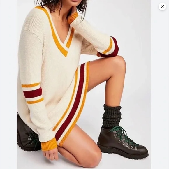 For Love and Lemons Ivy League Sweater Dress Cream with Maroon & Gold Stripes XS - Picture 13 of 15